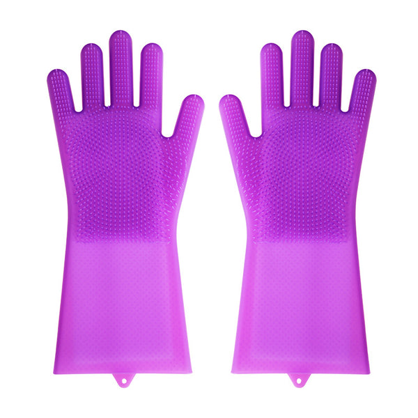 Magic Silicone Dishwashing Gloves with Rubber Scrubbers for Dishes, Housework, Kitchen, Car, Window Cleaning & More (1 Pair)