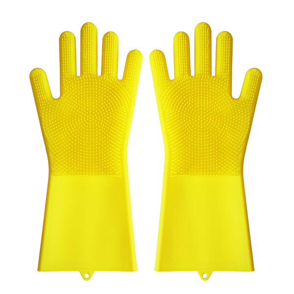 Magic Silicone Dishwashing Gloves with Rubber Scrubbers for Dishes, Housework, Kitchen, Car, Window Cleaning & More (1 Pair)